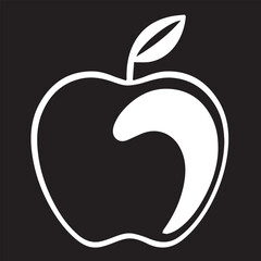 A clean, minimalist vector outline of an apple with a subtle highlight and a leaf, rendered in white on a black background, perfect for themes of health, education, or technology.