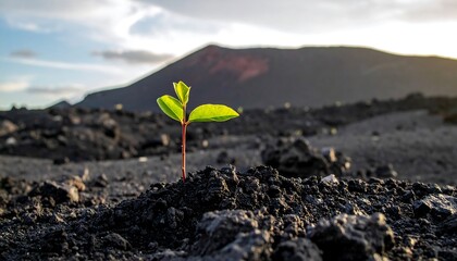 Young sprout in volcanic soil