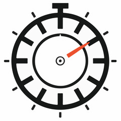 A minimalist vector icon of a stopwatch with a bold black outline, white face, and a vibrant orange hand, symbolizing time, speed, measurement, or deadlines.