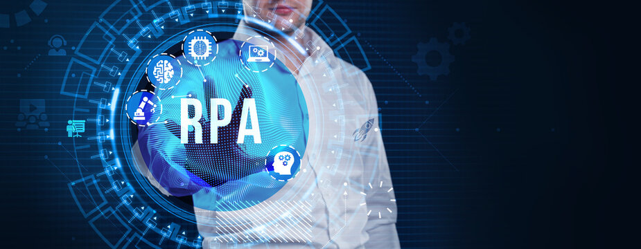 RPA Robotic process automation innovation technology concept. Business, technology, internet and networking concept.