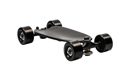 Sleek black skateboard showcases a smooth deck and sturdy wheels Isolated on transparent Background 