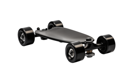 Sleek black skateboard showcases a smooth deck and sturdy wheels Isolated on transparent Background 
