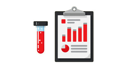 Blood test tube, clipboard, and result chart,medical data