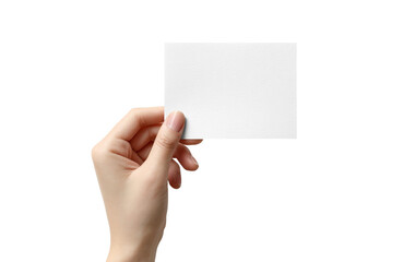  hand holding a blank white square card isolated on transparent background