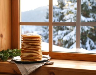 Pancakes by a snowy window (1)