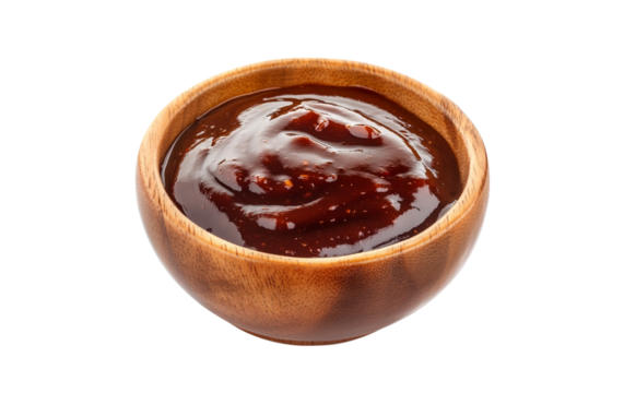 wooden bowl filled with sauce isolated on transparent background