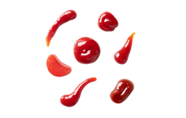 red ketchup drips and splatters isolated on transparent background