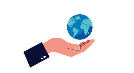 Minimal Hand Holding Earth Clean Vector Symbol of Care
