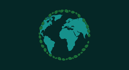 A minimalist vector logo combining a stylized Earth globe with a green leaf wrapping around or partially forming the planet.