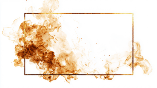 Epic gold frame with burnt edges and smoke marks