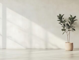 Plant in pot with sunlit room. (1)