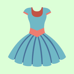 Elegant blue dress with coral accents and a gracefully pleated skirt design