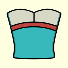 Stylized turquoise and cream bustier with red accent and black outline art