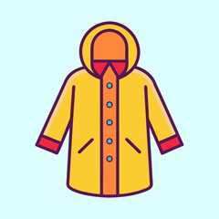 Stylized Yellow Raincoat with Hood and Button Detail on Light Blue Background