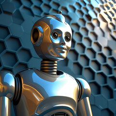 Classic Humanoid Robot with Geometric Backdrop