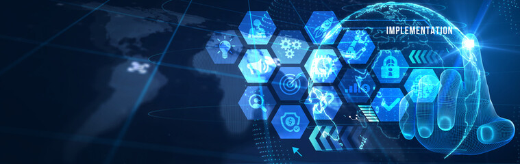 IMPLEMENTATION, web technology concept. Business, Technology, Internet and network concept. 3d illustration