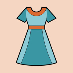 Illustration of a Blue Dress with Orange Trim on a Beige Background