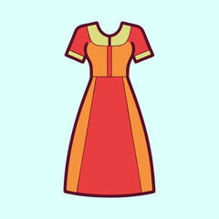 Retro style dress in orange, red, and yellow color scheme illustration
