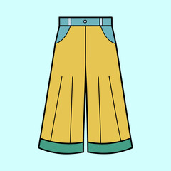 Stylized cartoon illustration of wide leg trousers with cuffs and belt