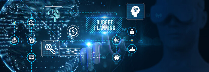 Budget planning business finance concept on virtual screen interface. Business, technology concept. 3d illustration