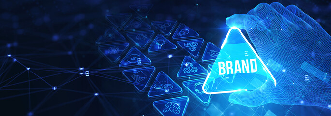 Brand development marketing strategy concept. Business, technology, internet and networking concept. 3d illustration