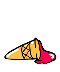 A cheerful doodle of a strawberry ice cream cone melting. Great for conveying summer fun or sweet indulgence.