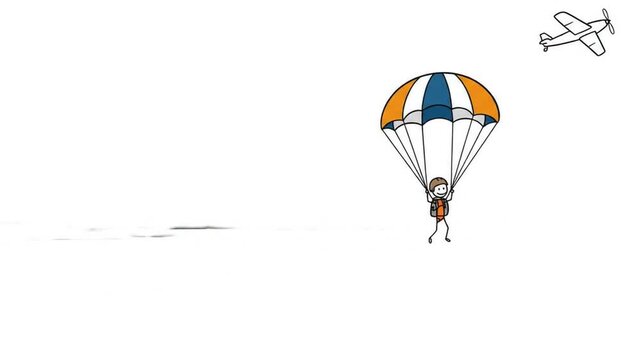 Cartoon character skydiving with parachute