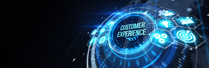 Business, technology, internet and network concept. The future of technology. Virtual screen of the future with the inscription: customer experience. 3d illustration