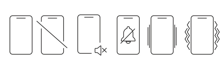 Silent mode icon. Mute, silent, vibration smartphone mode. Silent mode vector icons collection.