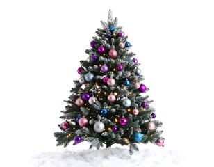 Festive Christmas tree on snow