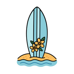 花柄のサーフボードのかわいいイラスト（夏・海・手描き風）