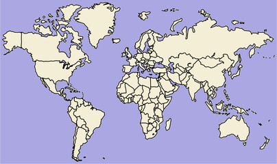 World map outline, blank map of the world without labels or borders