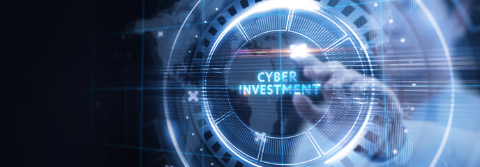 Cyber Investment with hologram businessman concept.