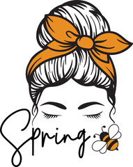 Stylish woman's face illustration with a honey been color bow tie and mustache, a vector art style