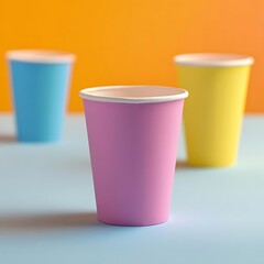 Colorful paper cups with pastel background. (2)
