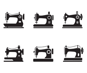 Sewing Machine Silhouette Vector Icons — Vintage Tailor Clipart & Retro Design Set