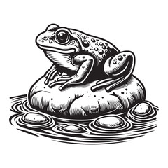 Frog on riverrrock vector illustration