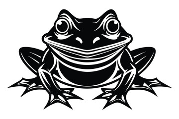 Bold black and white frog is showcased in a stylized full body vector