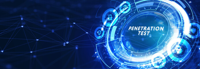 PENETRATION TEST inscription, cyber security concept. 3d illustration