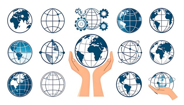 Collection of stylized world globes