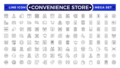 Convenience Store Outline Icon Set. Online payment, discount, buy, shopping cart, delivery, credit card, customer service