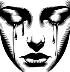 Minimalist close-up vector of a face with tears and closed eyes, emotional and clean style.