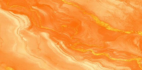 Abstract orange marble texture with gold splashes, Close-up view of a beautifully polished orange marble surface, creating a warm and luxurious visual appeal ideal design.