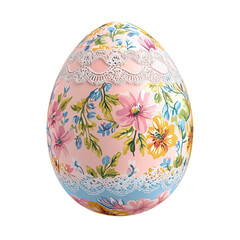 Fototapeta premium A beautifully decorated easter egg with a floral pattern and delicate white lace trim isolated on transparent background