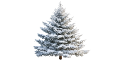 Snow-covered fir tree with icy tips, Transparent background, PNG file