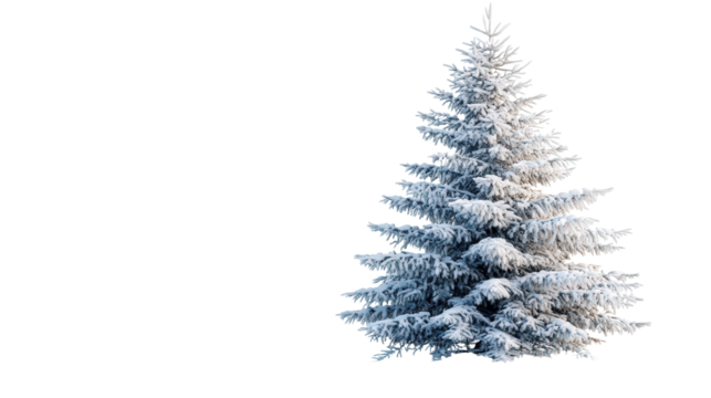 Snow-covered fir tree with icy tips, Transparent background, PNG file