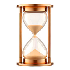 Elegant copper hourglass with flowing sand isolated on transparent background