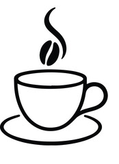 Serene Brew, A soothing black and white coffee cup with swirling steam, embodying peaceful mornings and mindful routines. Keywords: calm, minimal, line art, morning ritual, steam, coffee mug, focus, m