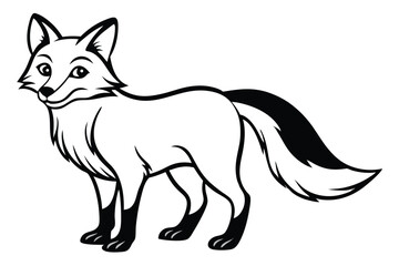 Outlined cartoon fox stands alert and appears playful in an adorable animal illustration