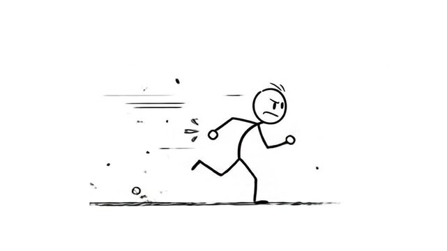 Animated stick figure running angry